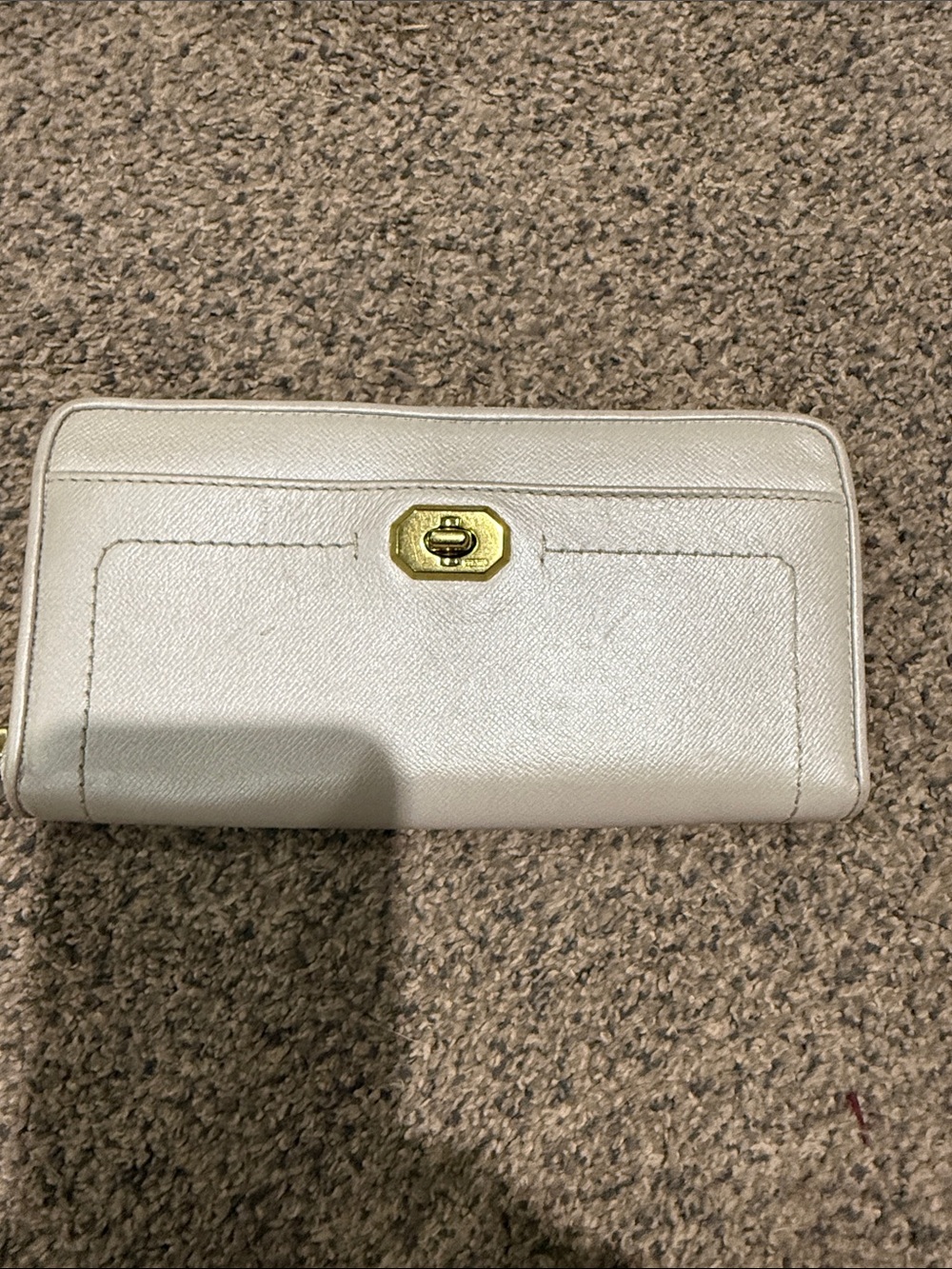 Coach Cream Leather Zip-Around Wallet with Gold Turn-Lock